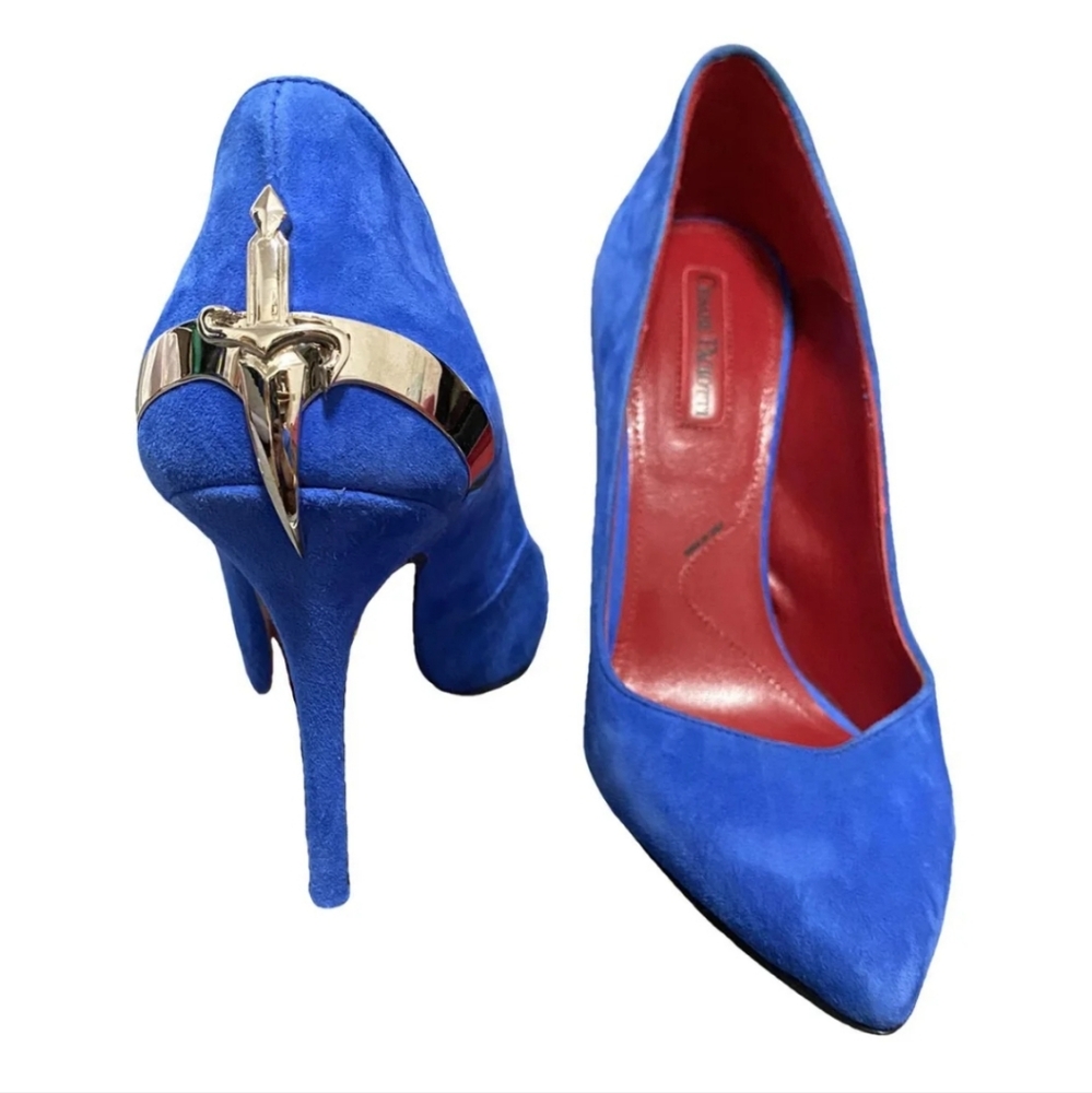 Cesare Paciotti blue suede dagger heels, EUC